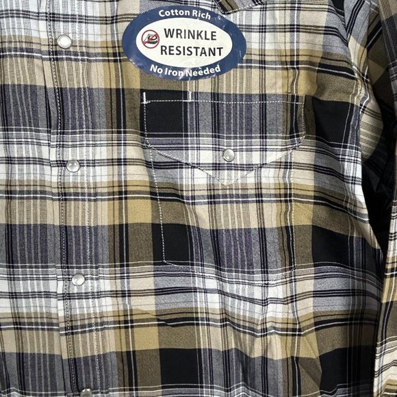 Ely Cattleman Shirt Mens L Plaid Pearl Snap Western Cowboy Wrinkle Resistant - Picture 6 of 13